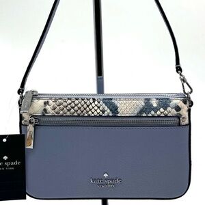 Kate Spade Leila Convertible Leather Mini Pachette Bag Snakeskin Blue